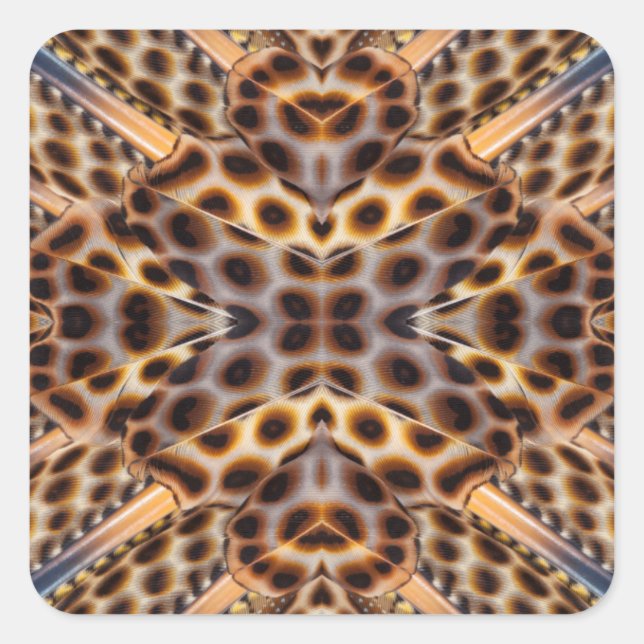 Sticker Carré Brown pheasant feather kaleidoscope (Devant)
