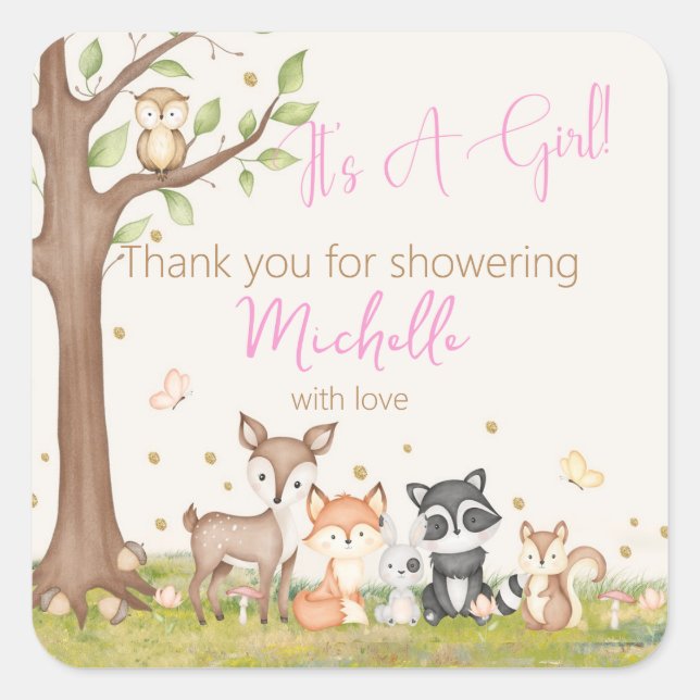 Sticker Carré Brown rose C'est un Baby shower de fille (Devant)
