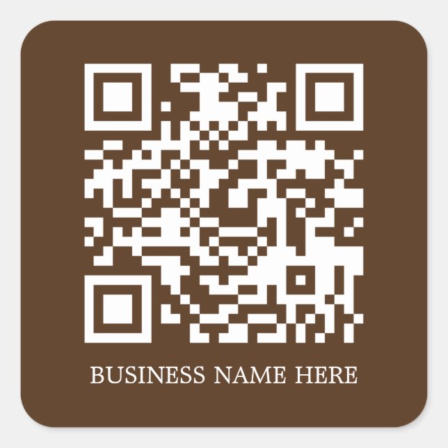 Sticker Carré Brown simple et moderne Code QR Nom commercial (Devant)
