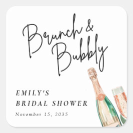 Sticker Carré Brunch et Bubbly Élégant Shower de Mariée
