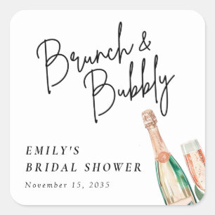 Sticker Carré Brunch et Bubbly Élégante Fête de Mariée