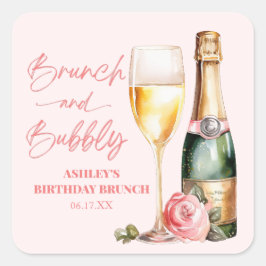 Sticker Carré Brunch et Bubbly Mimosa Champagne Brunch d'anniver