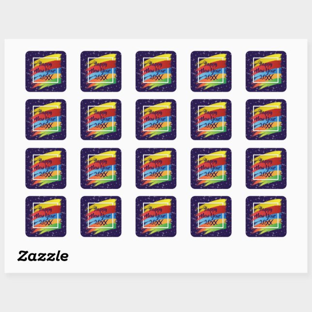 Sticker Carré Brush Strokes Bonne fête du Nouvel An 20xx (Feuille)