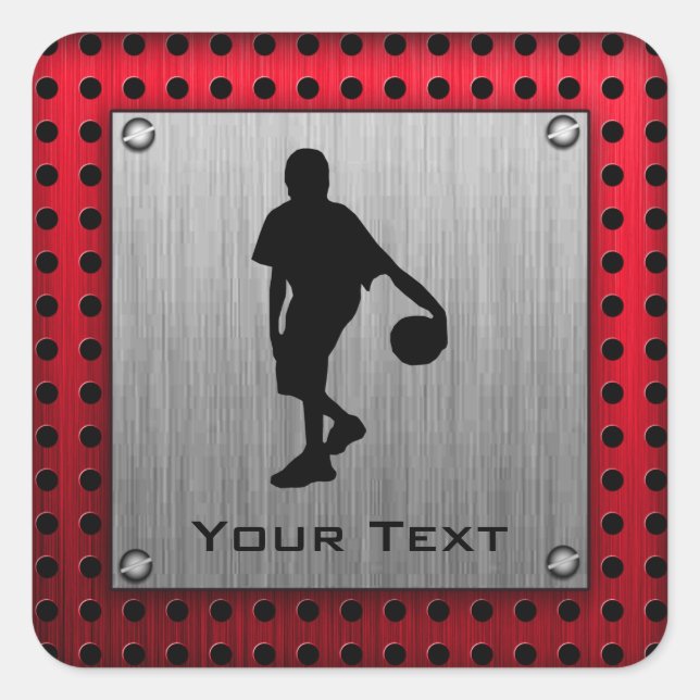 Sticker Carré Brushed metal look, basket-ball; red (Devant)