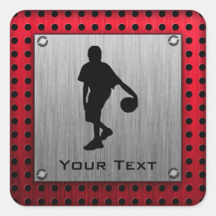 Sticker Carré Brushed metal look, basket-ball; red