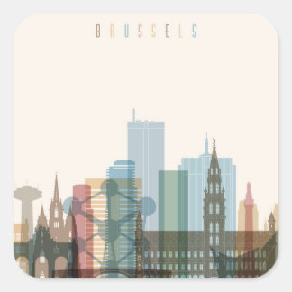 Sticker Carré Bruxelles, Belgique | Ville Skyline