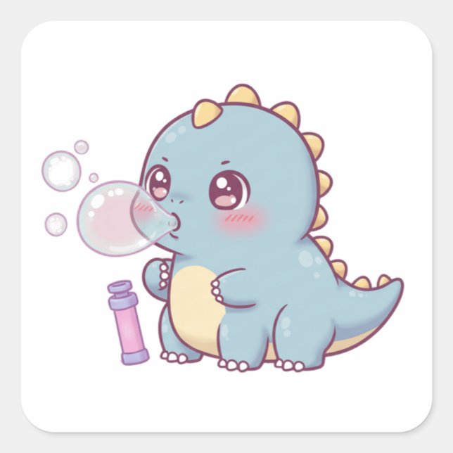 Sticker Carré Bubble Dino – Playful & Kawaii! (Devant)