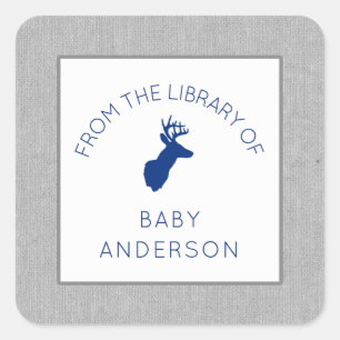 Sticker Carré Buck baby shower, la première bibliothèque pour bé