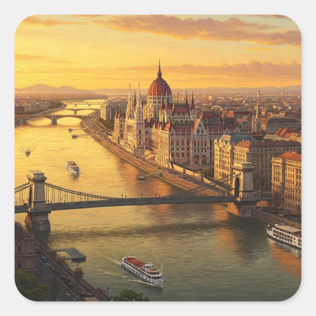 Sticker Carré Budapest Hongrie Parlement Voyages (Devant)