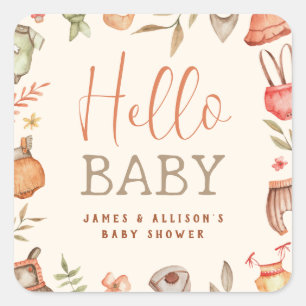 Sticker Carré Budget Bonjour Baby Fall Boho Vêtements Baby showe