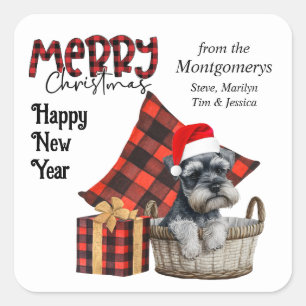 Sticker Carré Buffalo Plaid Schnauzer Puppy