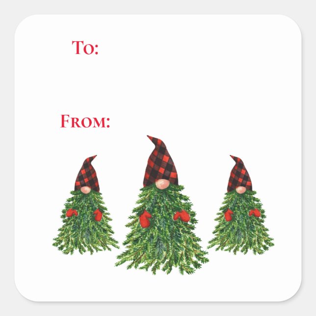 Sticker Carré Buffle d'arbre de Noël Gnome Check to et from (Devant)