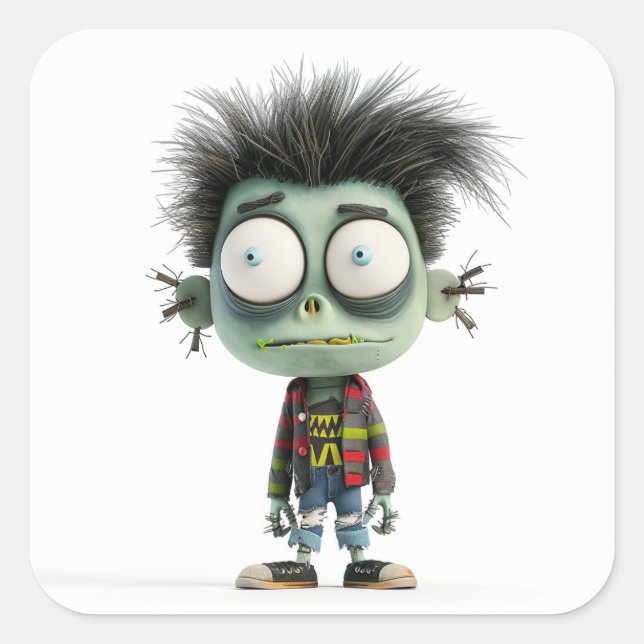 Sticker Carré Bug-Eyed Benny - Quirky Zombie Kid (Devant)