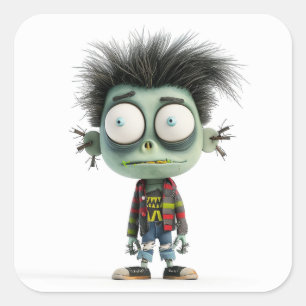 Sticker Carré Bug-Eyed Benny - Quirky Zombie Kid