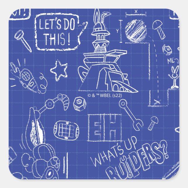 Sticker Carré BUGS BUNNY BUILDERS™| Sketch Blueprint Motif (Devant)