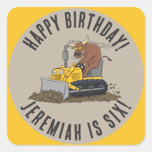 Sticker Carré Bull conduite bulldozer anniversaire personnalisé