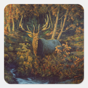 Sticker Carré Bull Elk dans la forêt d'automne