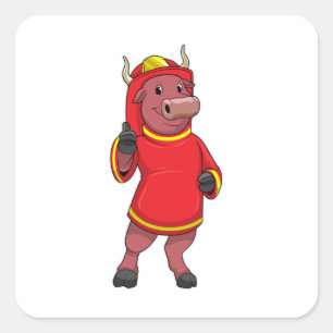 Sticker Carré Bull en tant que pompier avec casque