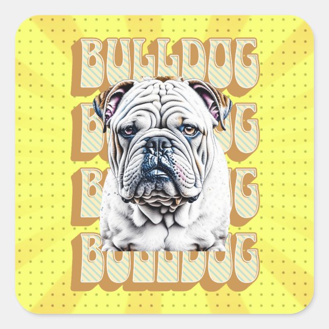 Sticker Carré Bulldog anglais avec police rétro (Devant)
