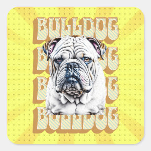 Sticker Carré Bulldog anglais avec police rétro