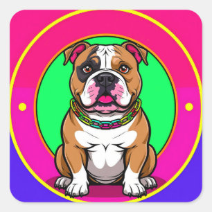 Sticker Carré Bulldog Anglais Couleurs Vives Art Canin
