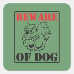 Sticker Carré Bulldog ~ Attention au chien