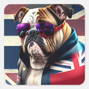 Sticker Carré Bulldog avec veste Union Jack