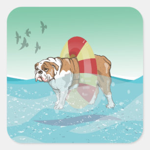 Sticker Carré Bulldog Baignade dans l'océan