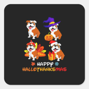 Sticker Carré Bulldog Halloween Et Joyeux Noël Happy Hallot