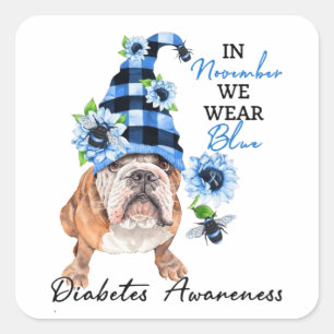 Sticker Carré Bulldog Novembre Nous Portons Blue Diabetes Sensib