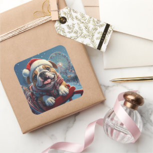 Sticker Carré Bulldog Roller Dessous de verre Noël