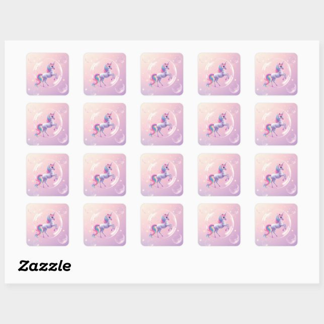 Sticker Carré Bulle Unicorne (Feuille)