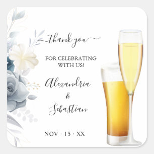 Sticker Carré Bulles et Brews Merci Mariage Rose