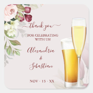 Sticker Carré Bulles et Brews Merci Mariage Rose Carré