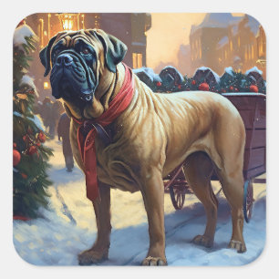 Sticker Carré Bullmastiff Saison des Fêtes de Noël