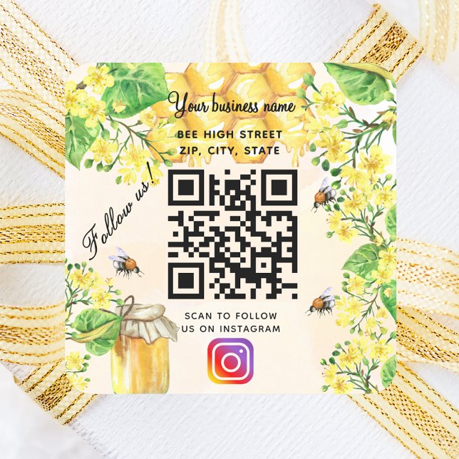 Sticker Carré Bumble abeilles jaune florale affaires médias soci (Créateur téléchargé)