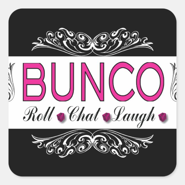Sticker Carré Bunco, Rouleau, Conversation, Rire en rose, noir e (Devant)