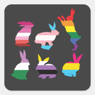 Sticker Carré Bunnies de Pâques LGBTQ Pride Rainbow Rabbit Cadea