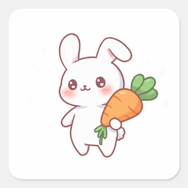 Sticker Carré Bunny & Balloon – Sweet Kawaii Style (Devant)