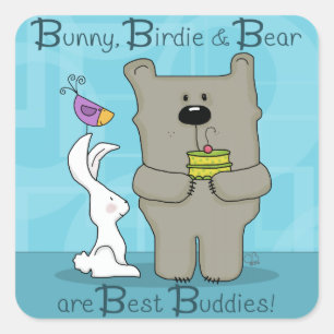 Sticker Carré Bunny, Birdie et Ours - Best Buddies