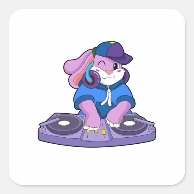 Sticker Carré Bunny comme musicien avec mixeur (Devant)
