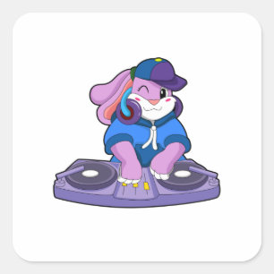 Sticker Carré Bunny comme musicien avec mixeur