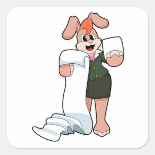 Sticker Carré Bunny comme secrétaire avec papier