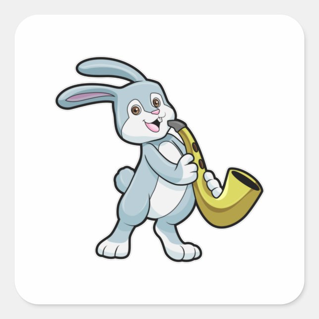 Sticker Carré Bunny en musique avec saxophone (Devant)