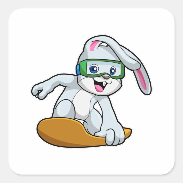 Sticker Carré Bunny en Snowboard avec Snowboard (Devant)