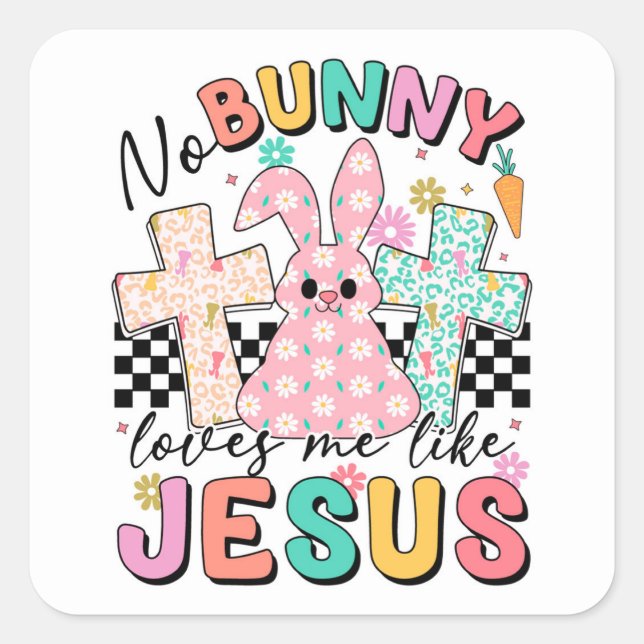 Sticker Carré Bunny Jésus Pâques Délice (Devant)