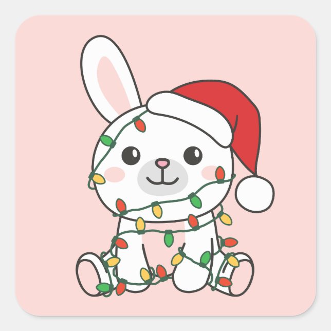 Sticker Carré Bunny Noël Animaux d'hiver Bunny Bunnies de vacanc (Devant)