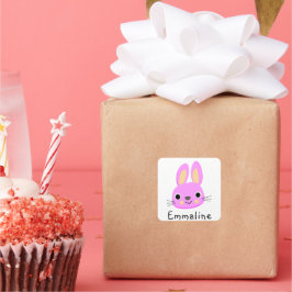 Sticker Carré Bunny rose ・ Printemps + Pâques