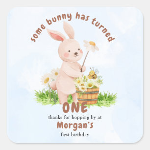 Sticker Carré Bunny tourne un mignon bébé lapin 1er anniversaire