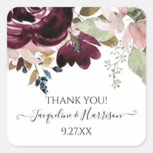 Sticker Carré Burgundy Floral Blush Élégant Mariage Eucalyptus